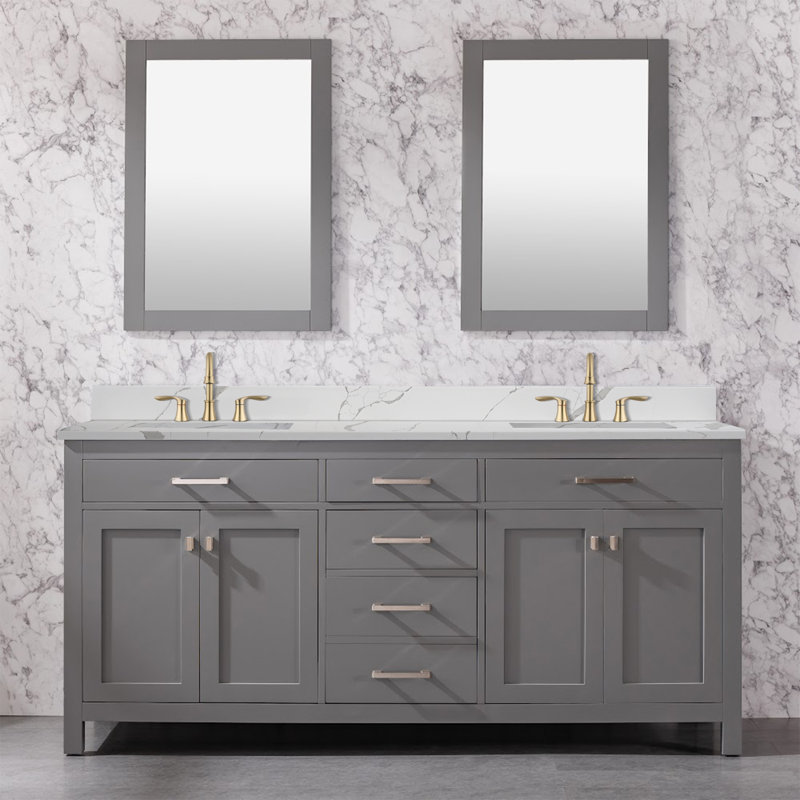 Bohuang 72'' Quartz Double Bathroom Vanity Top Sink And Drain Assembly ...